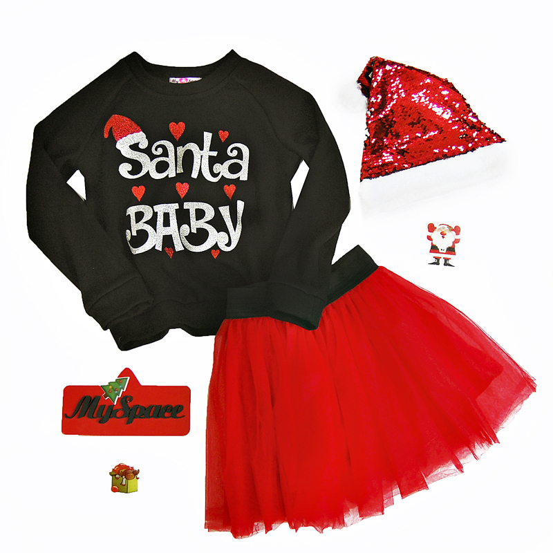 Свитшот черный принт Santa на флисе