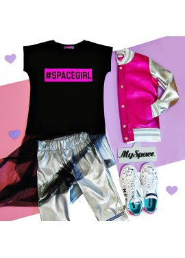 Футболка черная #SPACEGIRL с фатином